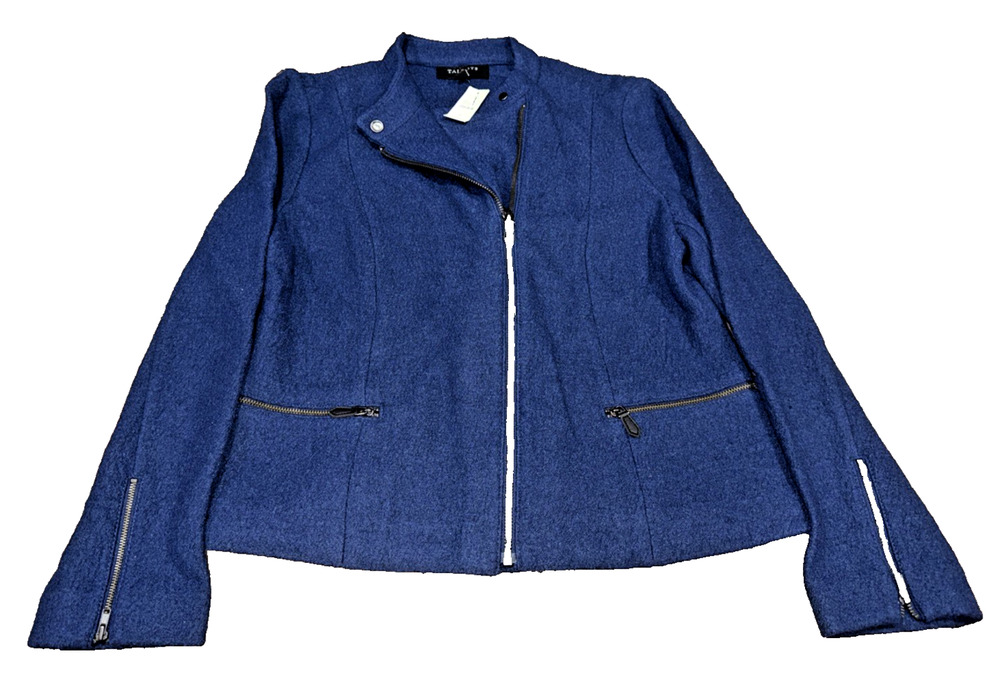 NWT Talbots Blue Wool Blend Moto Jacket Women’s 8P Petite $159